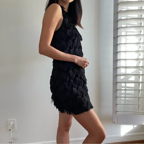 chinese dress ladies Womens Layered Short Round Neck Lace Sleeve Latin Dress Tassels – DANCEYM main image 1